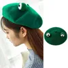 Berretto da berretto da donna con occhi di rana verde carino Berretto da berretto da pittore Kawaii in lana sintetica invernale Drop 220113