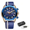 Moda Blue Men Watch Lige Top Luksusowy Marka Zegarek Wrist Man Casual Skórzany Wodoodporny Sport Kwarcowy Zegar Relogio Masculino 210527