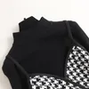 Sıradan Elbiseler Kadın Pist Tasarımcısı Kış Twoundottooth Tweed Yün Elbise Uzun Kollu Kıyafetler Moda Siyah Kükürme Sweater Takım Elbise Elgi Takım