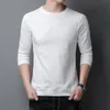 T-shirts pour hommes automne et hiver 2022 T-shirt à manches longues en coton perlé d'âge moyen T couleur unie affaires haut décontracté porter