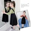 Conjuntos de roupas Crianças roupas xadrez blusa + macacão adolescente meninas estilo casual menina primavera outono garoto 6 8 10 12 14
