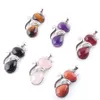 Wojiaer Fox Charms Hangers voor meisje Gift Chakra's Natuurlijke edelsteen kralen Agaat Amethyst Quartz Blue Sand Animal BN364