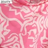 Zevity Women Vintage Stand Collar Graffiti Print Kort Blus Kvinna Chic Back Bow Bundet Casual Shirt Crop Blusas Tops LS9384 210603