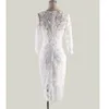 Sukienki swobodne jesień kobiety koronkowe sukienka biała bodycon Slim Fit Thread Rleeve Mid Calf Pencil Party Night Club Vestidos 2021346V