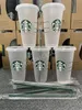 Starbucks 24oz/710ml Plastikbecher, wiederverwendbar, durchsichtiger Trinkbecher mit flachem Boden, säulenförmiger Deckel, Strohhalmbecher, Bardian FreeVVRZ