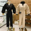 Neploe V Neck Pullover Long Sleeve Jumpsuits Women High Waist Hip Straight Bodysuit Femme Spring Draped Design Playsuit 210510