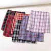 Vintage Tartan Imprimir Slit Hem Mini Saias Das Mulheres Manta Senhoras Sexy Cintura Alta Bodycon Lápis 210521