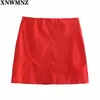 Femmes Rouge Taille haute Jupe courte Femme Mode Femme Lin Mélange Mini Invisible Back Zip Jupes 210520
