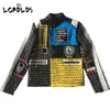 Lordlds Men skórzana kurtka mody w stylu motocyklowym punkowy rock fajne plamki streetwearne