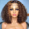 Destaque Brown Brazilian Lace Frontal Wig Short Bob Wigs Synthetic for Women Kinky Curly Guleless 250% Density