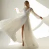 Glitter Tulle Wedding Dresses Women's Boho Bridal Gowns Long Sleeves V Neck Pleat Lace-up Corset Wedding Dress 2022268n