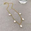 Collar con colgante de perlas S925 chapado en oro de 18K de estilo coreano, cadena de eslabones de plata de ley, collar de perlas irregulares para madre