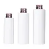 Empty White Plastic Bottle Flat Shoulder PET Matte Silver Rose Gold Screw Lid With Inner Plug Refillable Cosmetic Packaging Container 100ml 150ml 200ml