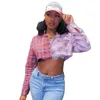 Quanrun Mode Dames Lange Mouw Constrast Kleur Crop Top Party Club Streetwaer Front Bottons Losse Femmel Top Spring 210604