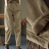 女性のジーンズスタイルの純粋な綿の秋と冬のワイドレッグパンツ女性ルーズファッションプラスカシミヤハーレムソリッドカラーハイウエストのRets
