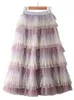 Jupes 2021 multicolore couture piste luxe doux Tulle jupe Maxi longue plissée femmes Vintage INS