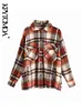 Kpytomoa Dames Mode Oversized Plaid Jas Jas Vintage Lange Mouw Zakken Vrouwelijke Bovenkleding Chic Tops 211109