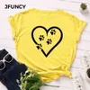 JFuncy Plus tamanho coração engraçado cão pata impressão verão t-shirt mulheres algodão tshirt manga curta tees tops mulher camiseta feminina camisas y0629