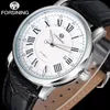 Wristwatches 2021 FORSINING Brand Men Watches Simple Automatic Self Wind Watch White Dial Auto Date Roman Numerals Leather Band