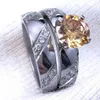 Ahappy high quailty couple zircon Wedding engagement ring Size 5-10 hers stainls steel champagne stone