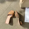 Slippers Women Mid Heel Slides Square Toe Thick Heels Shoes Ladies Summer Causal Sandals Female Yellow Beige Big Size 43 210517