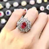 Cluster Rings 2021 Luxury 925 Sterling Silver Wedding For Girlfriend Full High Carbon Diamond Ruby Gemstone Party Ring Fine Jewelry Gift