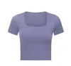 Yoga-Top für Damen, kurzärmelig, U-Kragen, schmale Passform, Lauftraining, sportliches Sport-T-Shirt, solide Fitness-Übungen, Fitnessstudio-Kleidung