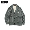 IEFB / Herrkläder Autumn Cardigan Sweater Coat Solid Färg V-Neck All-Match Loose Casual Mäns Knitwear Topp 9Y3799 210524