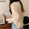 Neploe Blusas Mujer Primavera Sweet Lace Hollow Out Curtir Blusas Colares Mulheres Patchwork Solto Camisas Elegant Selvagem Chiffon Tops 210422