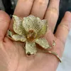 gold color beautiful flower brooch copper with cubic zircon fashion women jewelry for coat & dress 6.7*4CM