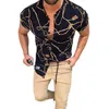 Übergrößen 3XL Herren Casual Vintage Hemden Strickjacke Bedruckte Shorts Ärmel Slim Sommer Hawaiihemd Skinny Fit Verschiedene Patte256H