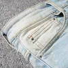 Light Blue Men's Patchwork Bandanna Paisley Parted Biker Jeans Винтажный стиль отверстия разорвал тощие растягивающие джинсовые штаны