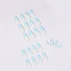 24pcs Blue Yellow Ombre Nails French Ballerina Long Coffin Matte Fake Fingernails Tryck på Nail False Tips Manikyr för kvinnor och tjejer