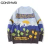 GONTHWID Pullover Hip Hop Gestrickte Berglandschaft Pullover Pullover Harajuku Hip Hop Mode Casual Streetwear Strickwaren Tops 210929