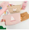 Doux ours porte-crayon coton étudiant papeterie pochette de rangement Kawaii chien mignon stylo boîte filles cosmétique maquillage titulaire sacs étuis