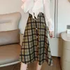 Talvez u mulheres saia fofa cintura alta cintura cinza xadrez knee-comprimento saias elegantes coreano mori menina saia s3007 210529