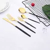 30pcs Mirror Gold DinnerWare Posate Set di posate in acciaio inox Acciaio inox Black Flatware Western Knife Cake Fork Cucchiaino Cucchiaio da cucina Set di stoviglie 211112