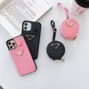 Top Fashion 2-Piece Set Card Holder Phone Cases Universal Earphone Package Wallet Case Coin Purse Zipper Bag for Iphone 15 14 Pro Max 13 12 11 Pro XS XR X Cover Luxury Suit