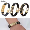 Männer Edelstahl Scorpion/Schild Charme Buddha Armband Mode Echtes Lederschmuck Accessoires Geburtstag Geschenk