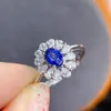 Flower Lab Sapphire Set 925 Sterling Silber Versprechen Party Hochzeit Ringe Ohrringe Halskette für Frauen Brautschmuck