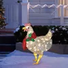 Poulet lumineux avec écharpe Décoration de vacances LED Décorations extérieures de Noël Ornements en métal Lumière Décorations de cour de Noël LLA10669