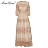 Mode Designer Dress Spring Women's Dress 3/4 Ärm Mesh Broderi Elegant Mittade Vintage Dresses 210524