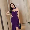 Summer Women Mermaid Dress Off The Shoulder Elegant Slim Bodycon Sexy Cold Ruffled Pencil Hem 210603