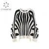 Vintage casual zebra print trui vrouwen lange mouw gebreide trui o hals tops herfst winter mode gebreide vrouwelijke 210515
