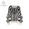 Vintage Casual Zebra Print Sweater Kvinnor Långärmad Stickad Pullover O Neck Tops Höst Vinter Mode Sticka Kvinna 210515