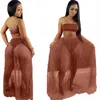 Summer Womens Two Piece Dresses Sexy Mesh Crop Top Strapless Skirt Bodycon Dress Fashion Solid Colors High Quality S-XXL