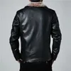 毛皮の襟メンズジャケットのフェイクフリース男性レザージャケットスリムフィットコートメンズスタンドJaqueta Puコートバイカージャケットカジュアルなオートバイ