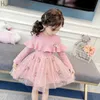 Humor urso crianças roupas outono meninas vestido bebê menina princesa vestido de mangas compridas lace moda festa vestido meninas roupas q0716