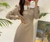 Abito da ufficio per donna Primavera Autmn Slim French Peter Pan Collar Abiti aderenti Abiti da donna Business Midi Robe Vestidos Mujer 210525