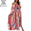 Женское платье Slash Hee на плече Богемия ES Sexy Dong Print Floral Maxi Split ES 210513